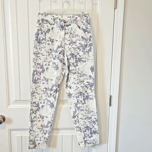 Christine Phillipe Botanical Print High Rise Pant Size 10 Chambray Blue/White